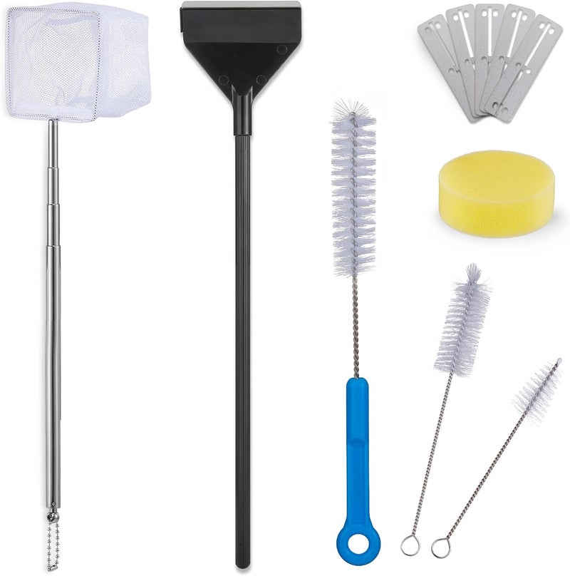 URUQ Fish Tank Cleaning Kit: Algae Scraper for Aquariums Glass Scrubber Cleaner Tools with Handle - 7 in 1 Betta Fish Tanks Cleaning Accessories Set Including Fishing Net Sponge Brush Pump Brush - Image 1
